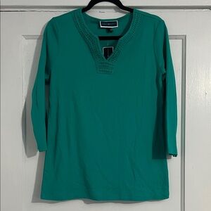 Karen Scott Women's Teal Crochet Splitne Top NWT